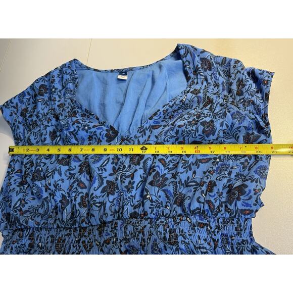 Old Navy Waist-Defined Printed Dolman Sleeve Top Blue Floral Blouse Size XL - Picture 6 of 11